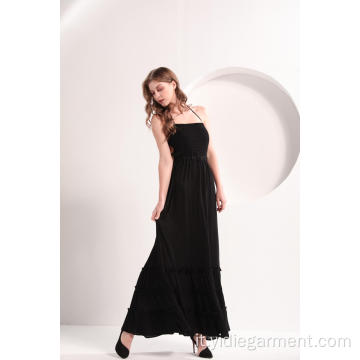 Maxi abito casual da spiaggia nero da donna